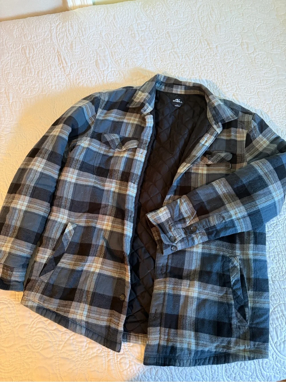 Quilt-Lined onPlaid Flannel Jacket - Blue/Black